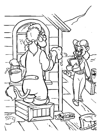 Wildcat Is Cleaning The House  Coloring Page